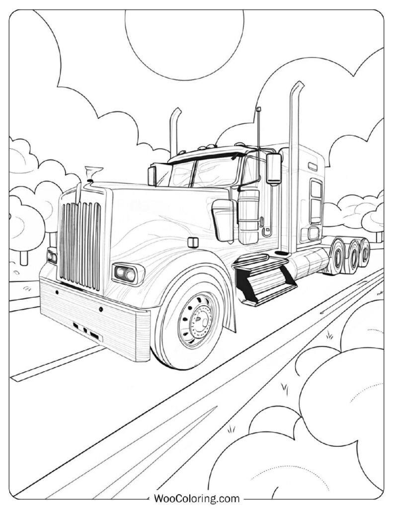 Semi Truck Coloring Page For Kids Rolling Down The Highway