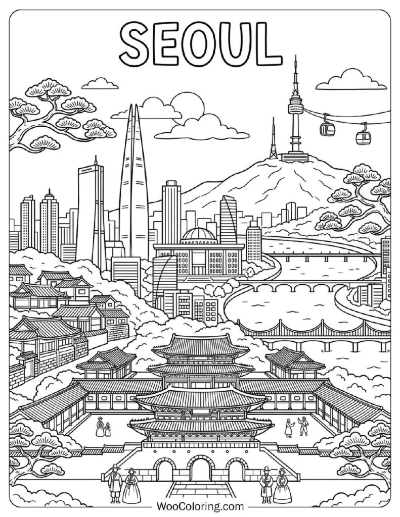 Seoul City View with Gyeongbokgung Palace and N Seoul Tower