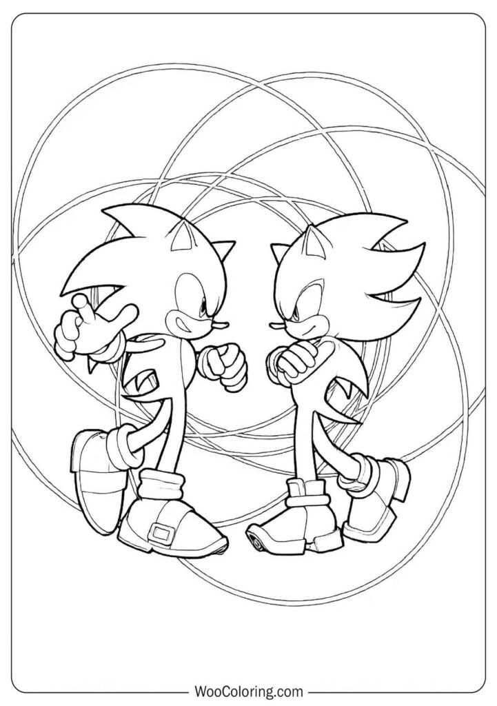 Shadow and Sonic Battle Coloring Page for Preschoolers in a face-off filled with electric power and explosive energy