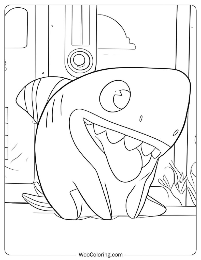 Sharkdog Splashing Around and Making Friends in a Silly Preschool Adventure Coloring Page