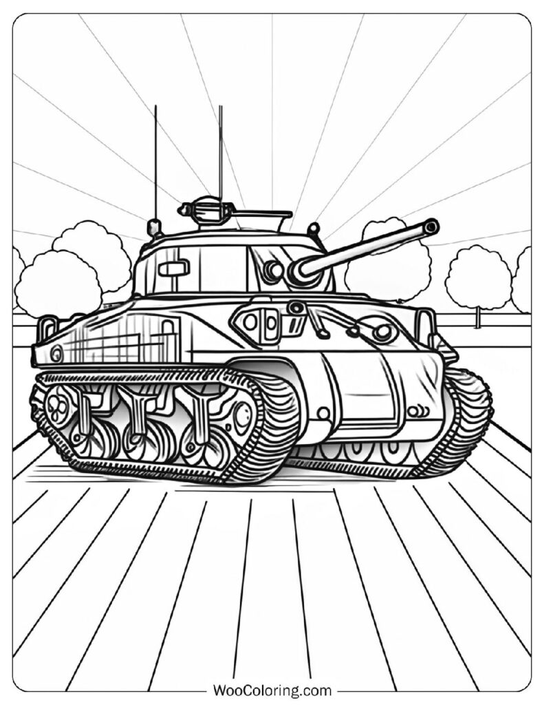 Sherman Panzer Tank Coloring Sheet For Kids