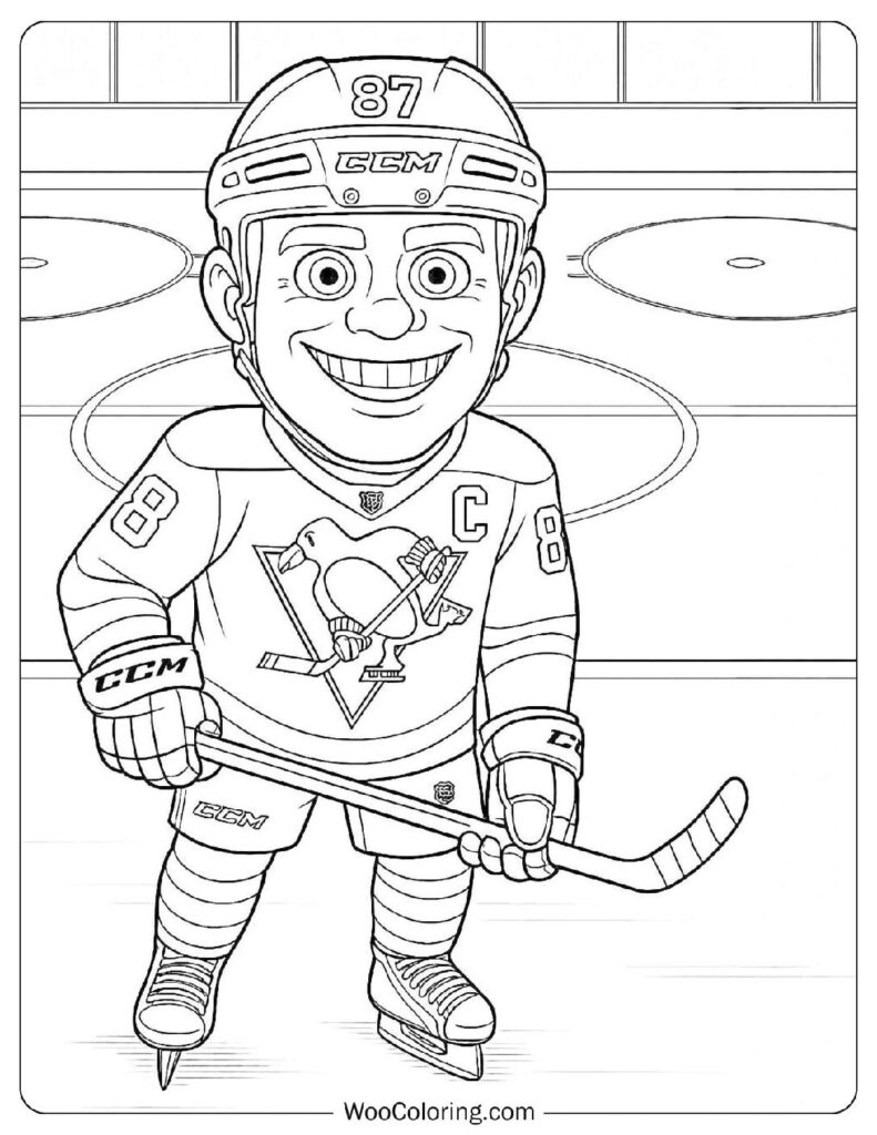 Sidney Crosby from the Pittsburgh Penguins – Easy Outline Coloring Page