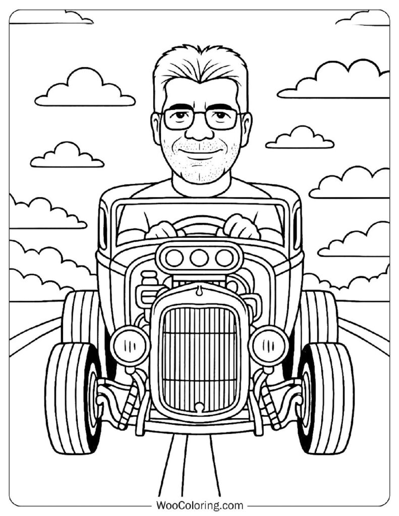 Simon Cowell Driving Cheery a Modified 1932 Ford Hot Rod Picture To Color
