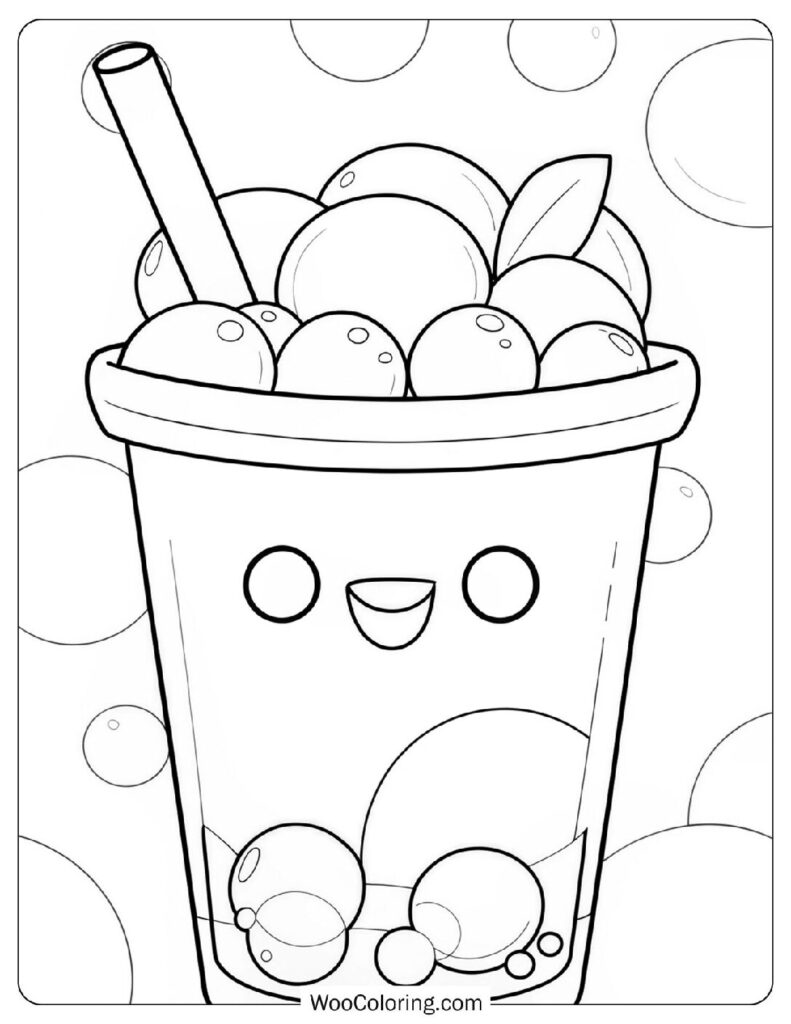 Simple Boba Tea With Fruits on Top Easy and Fun Coloring Page for Preschoolers