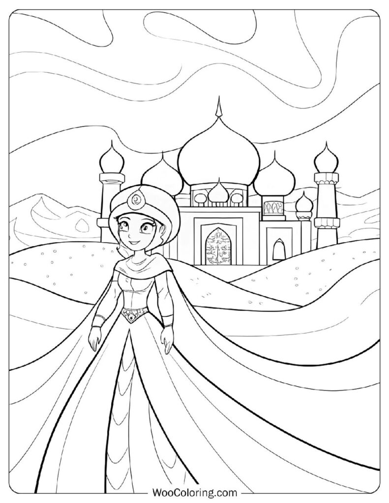 Simple Coloring Page Of Arabian Princess of Desert Palaces