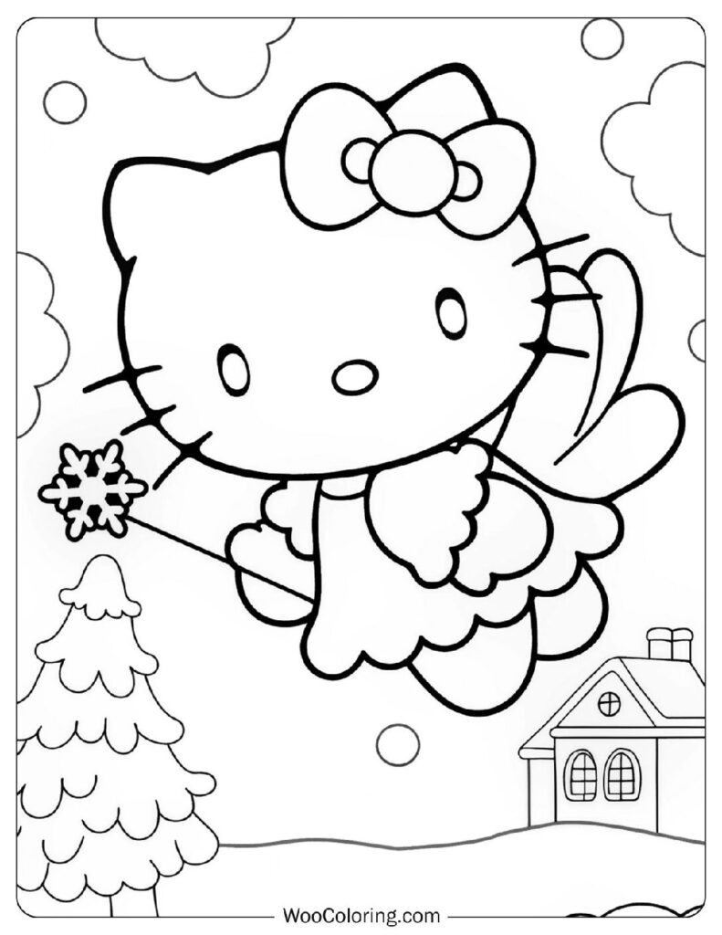Simple Coloring Page Of Magical Winter Hello Kitty Fairy