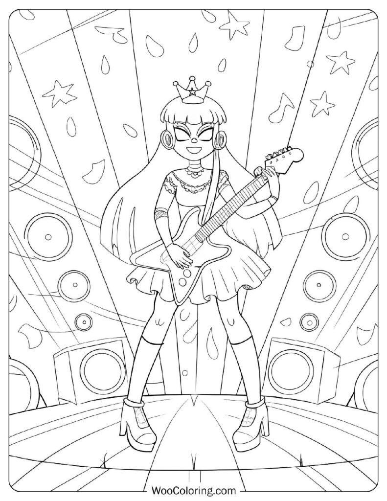 Simple Coloring Page Of Rock Star Princess of Shining Stages