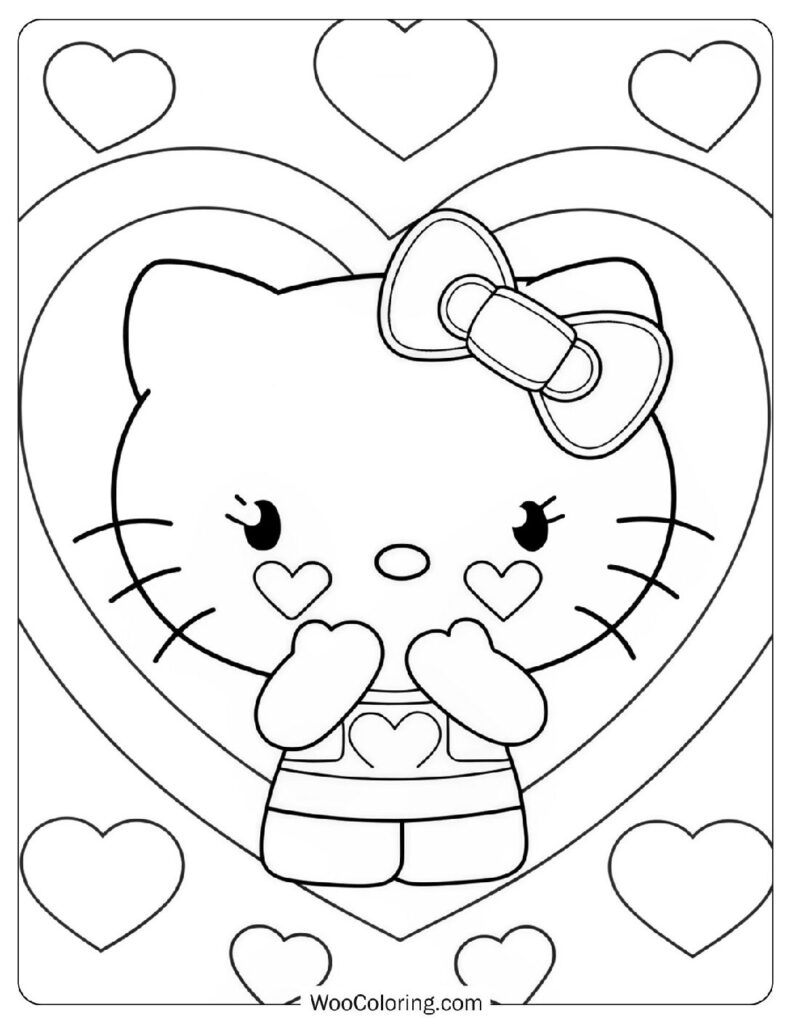 Simple Coloring Page Of Sweet Hello Kitty Flying Kiss