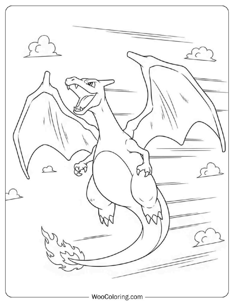 Simple Flying Charizard Coloring Page with Action Lines