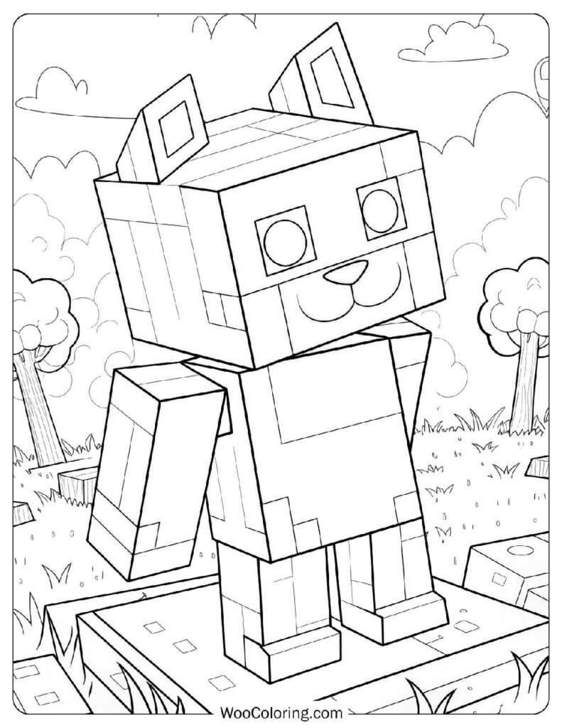 Detailed Coloring Page Of Simple Minecraft Cat