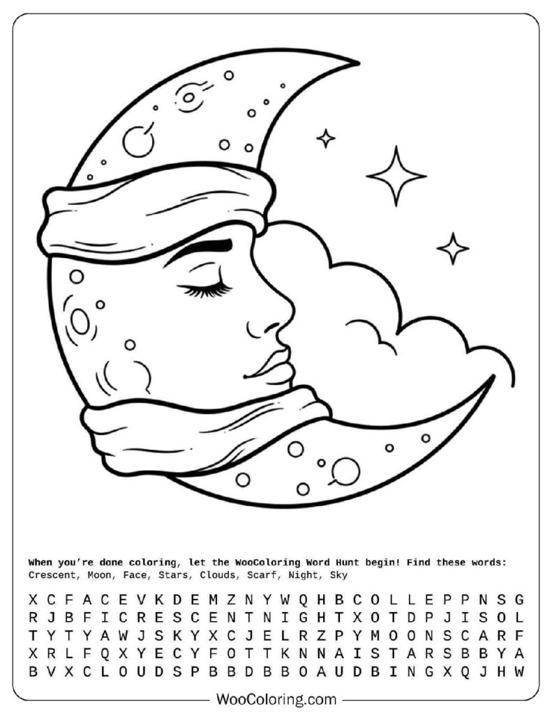 Simple Moon and Clouds Coloring Page for Kids