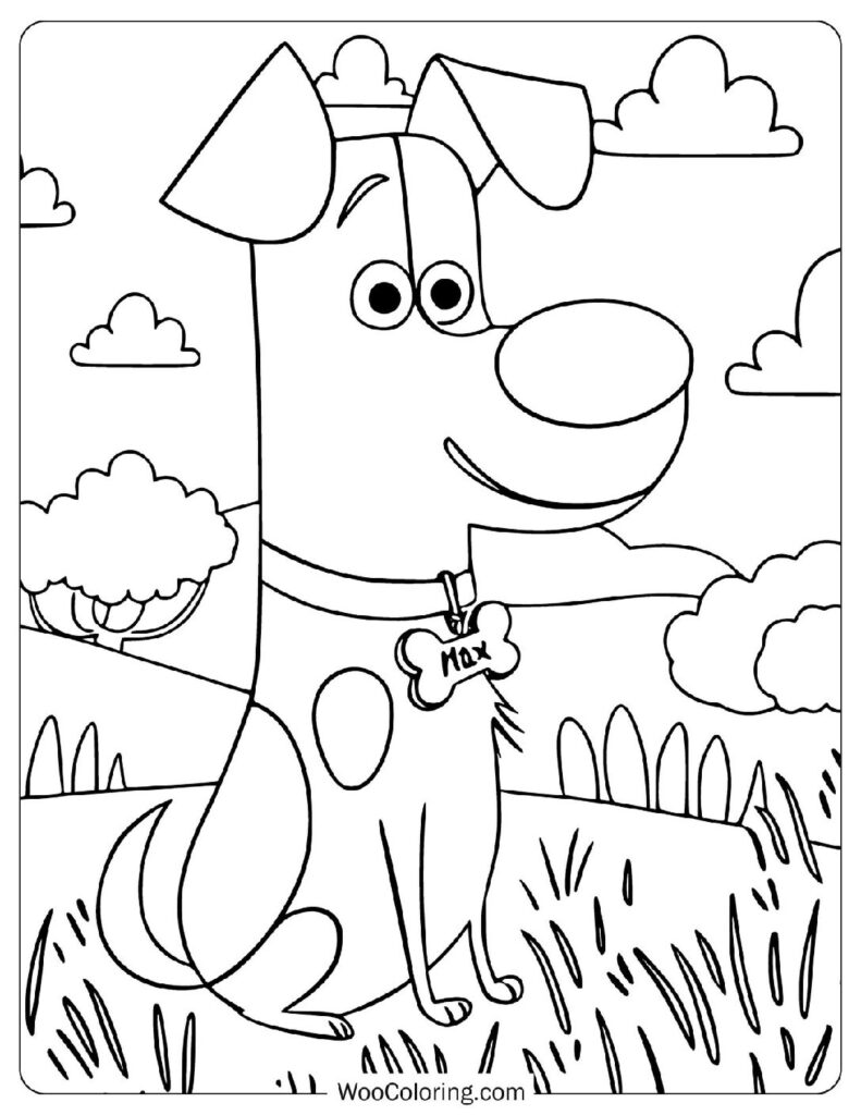 Simple Line Art of Max from The Secret Life of Pets Sitting in a Car Coloring Sheet