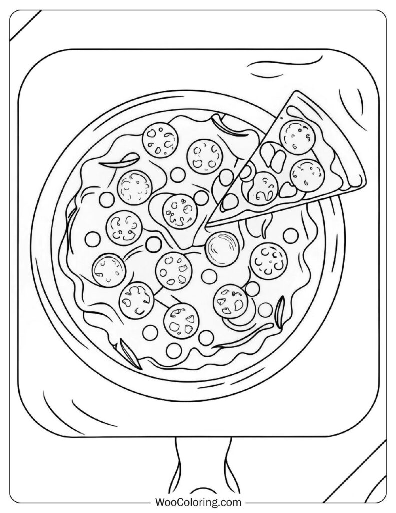 Food coloring page of Simple Outline Of Cheesy Pizza