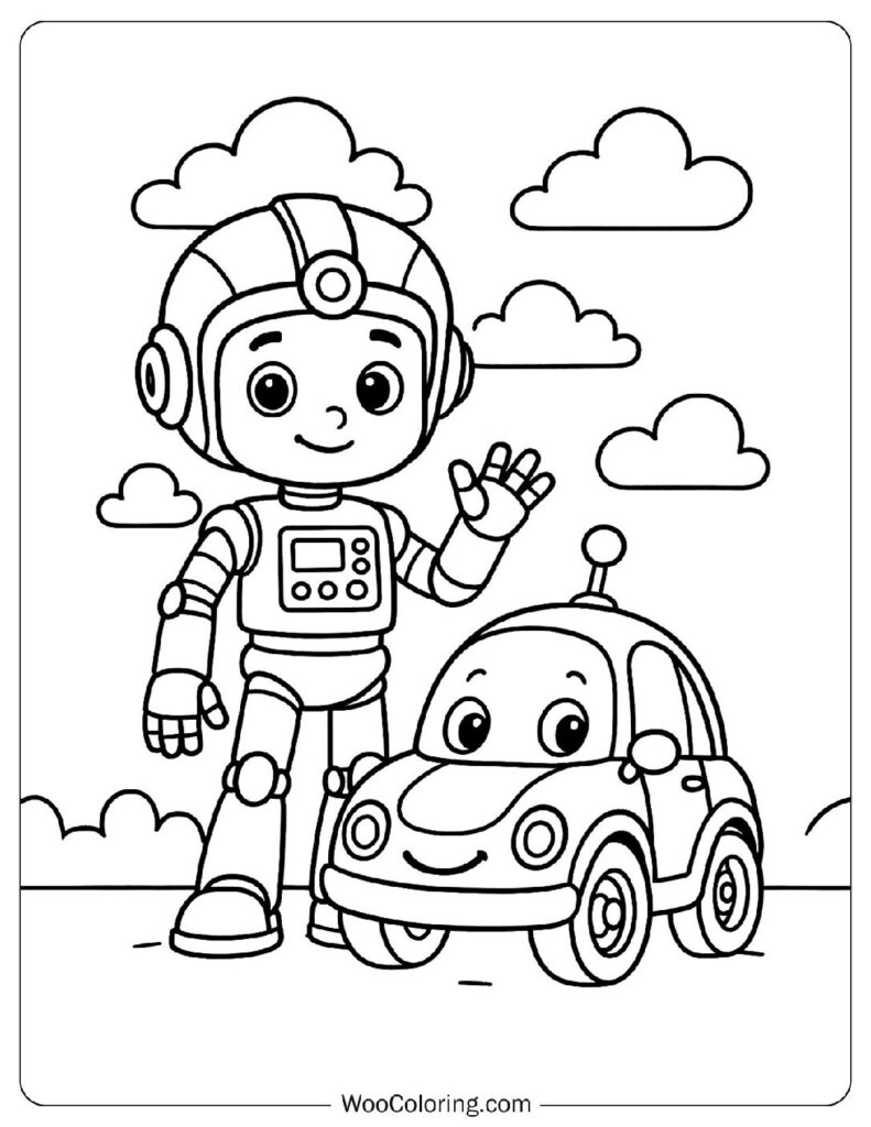 Smiling Boy Robot Coloring Page