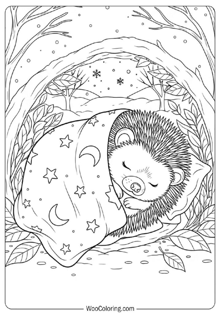 Small Hedgehog Sleeping Soundly Beneath a Blanket Inside a Warm Den