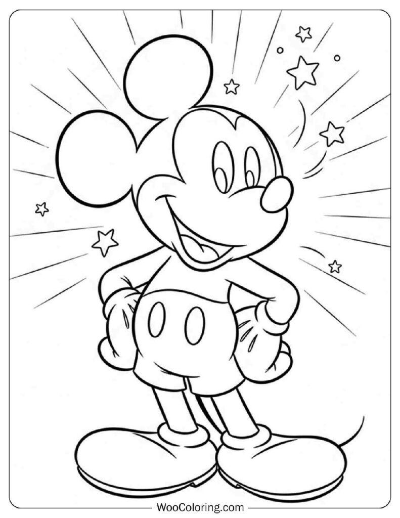 Smiling Mickey Mouse Radiating Classic Joy Coloring Sheet