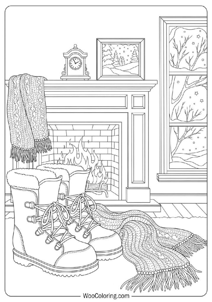 Snow Boots and a Soft Scarf Resting Near a Fireplace on a Frosty Night