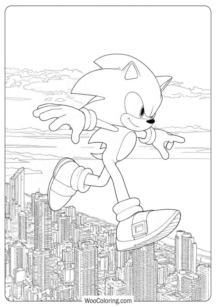 Sonic Adventure Action Coloring Sheet for Kids with bold character poses and energetic background
