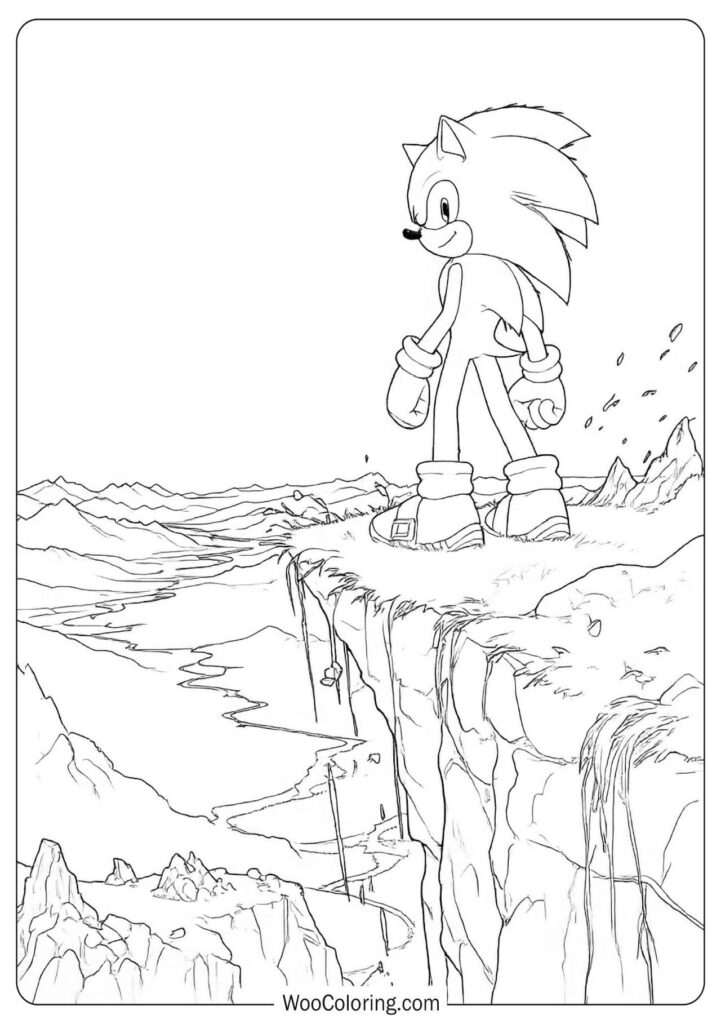 Sonic Frontiers Open World Coloring Page capturing vast landscapes and cinematic atmosphere