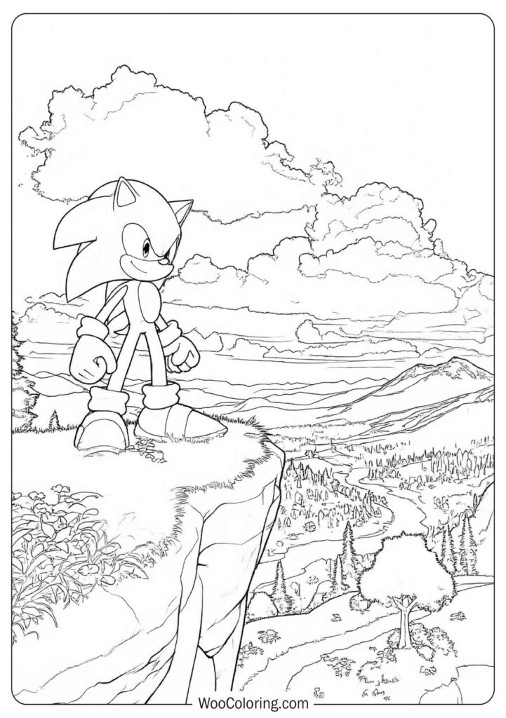 Sonic Frontiers Open World Coloring Page for Kids with Scenic Adventure