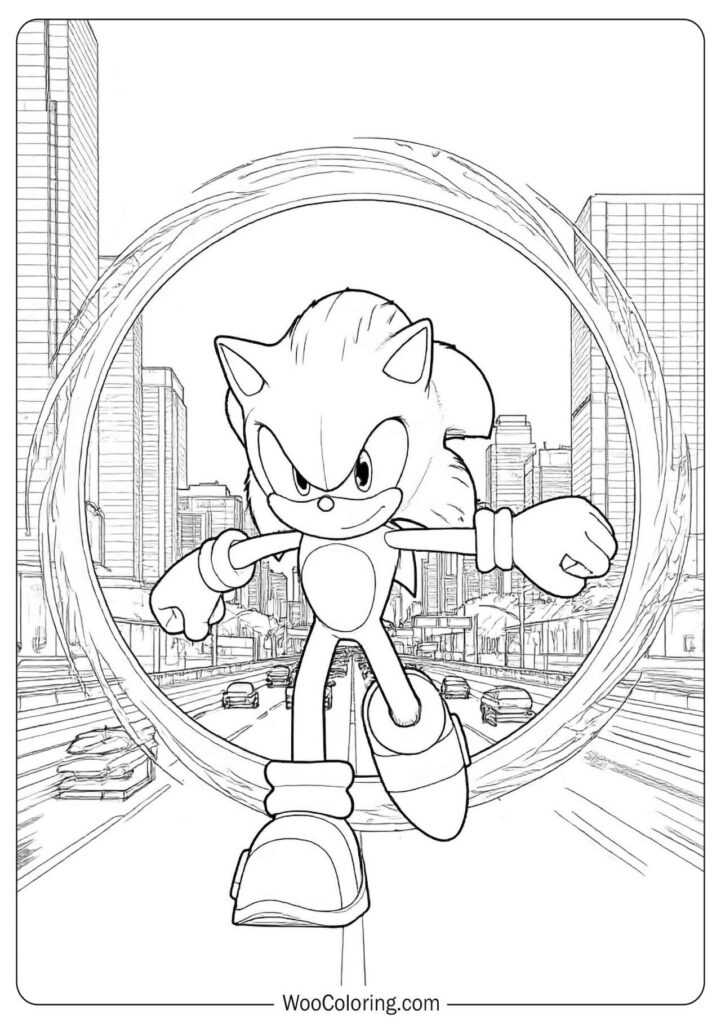 Sonic Movie 3 Hero full-body 3D artwork surrounded by city lights and fast motion effects