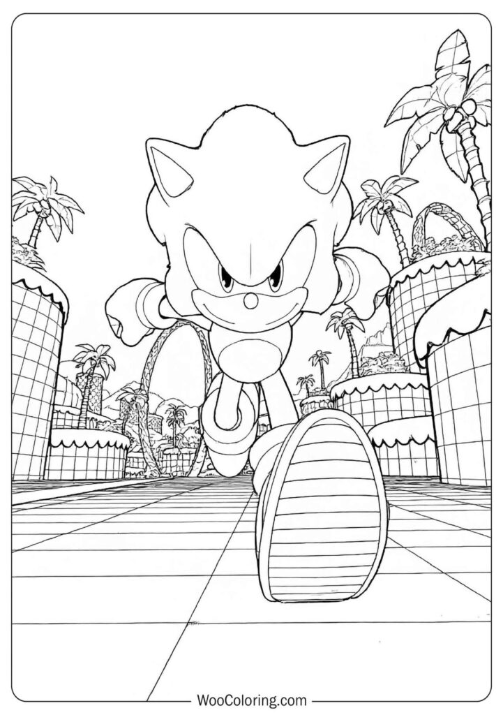 Sonic the Hedgehog 3 Green Hill Zone Coloring Page with Action and Speed