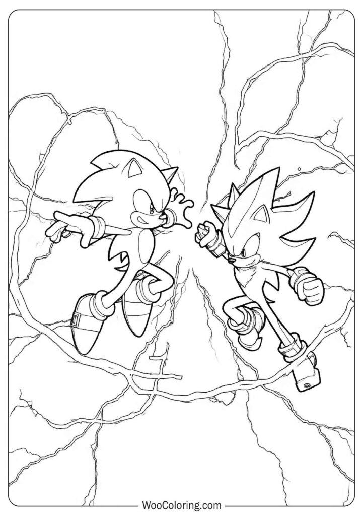 Sonic vs Super Shadow Coloring Sheet for Kids with Lightning and Power