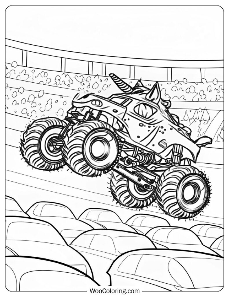 Sparkle Smash Monster Truck with Glittery Paint and Rainbow Horn Racing for Fun Coloring Page for Kids