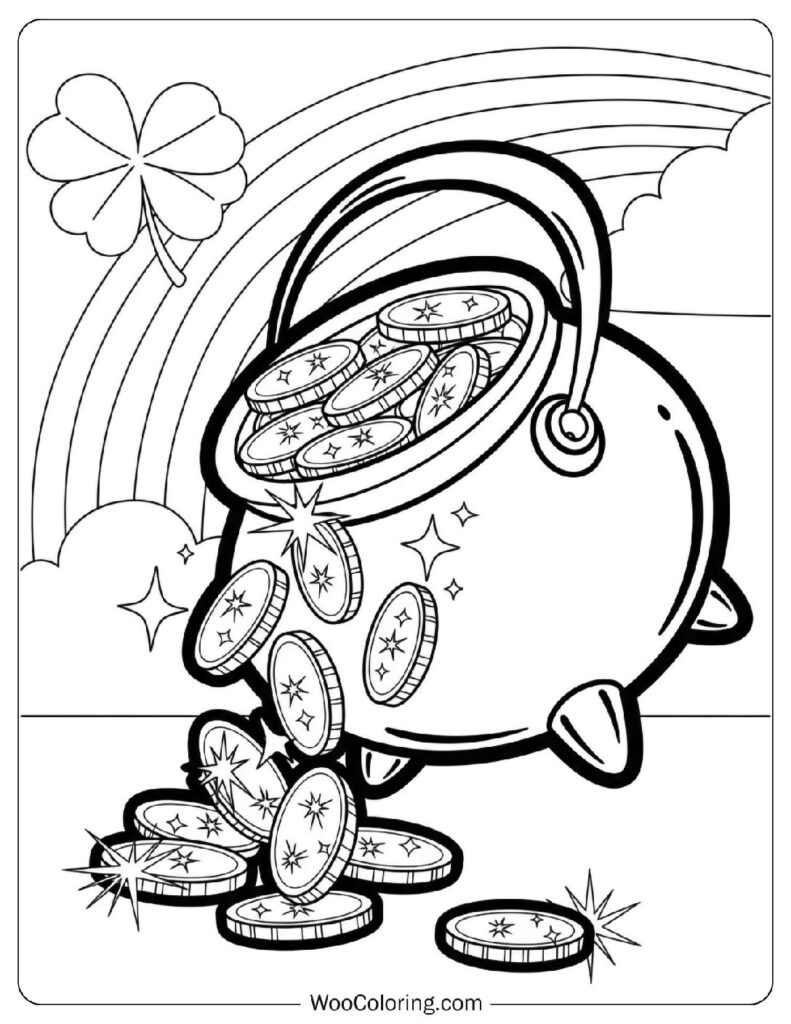 Sparkly Gold Coins Spilling from a Lucky Pot