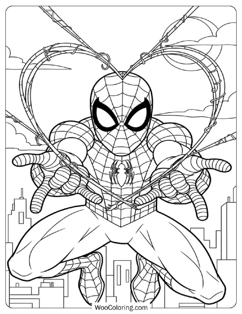 Spider-Man Webbing a Heart Shape Picture to Color