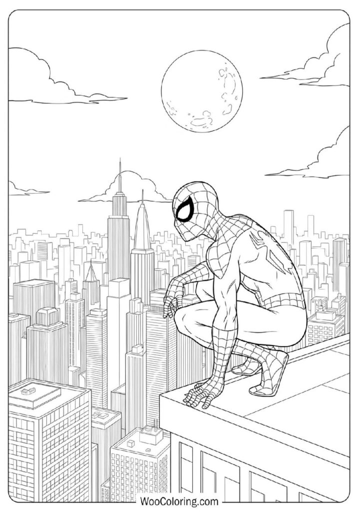 Spiderman Superhero Watching Over the City From a High Rooftop