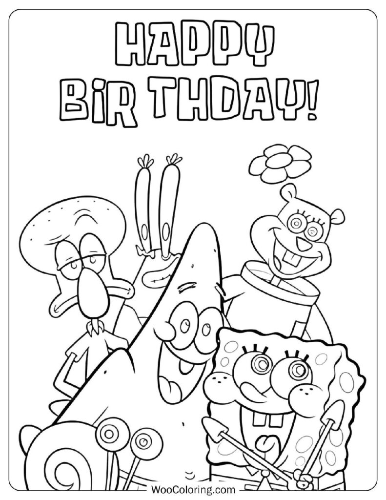 SpongeBob SquarePants Happy Birthday Coloring Sheet For Preschoolers