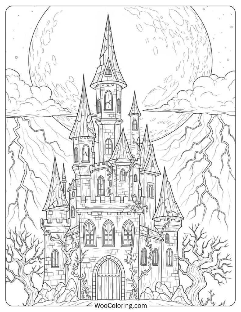 Spooky Halloween Castle coloring page