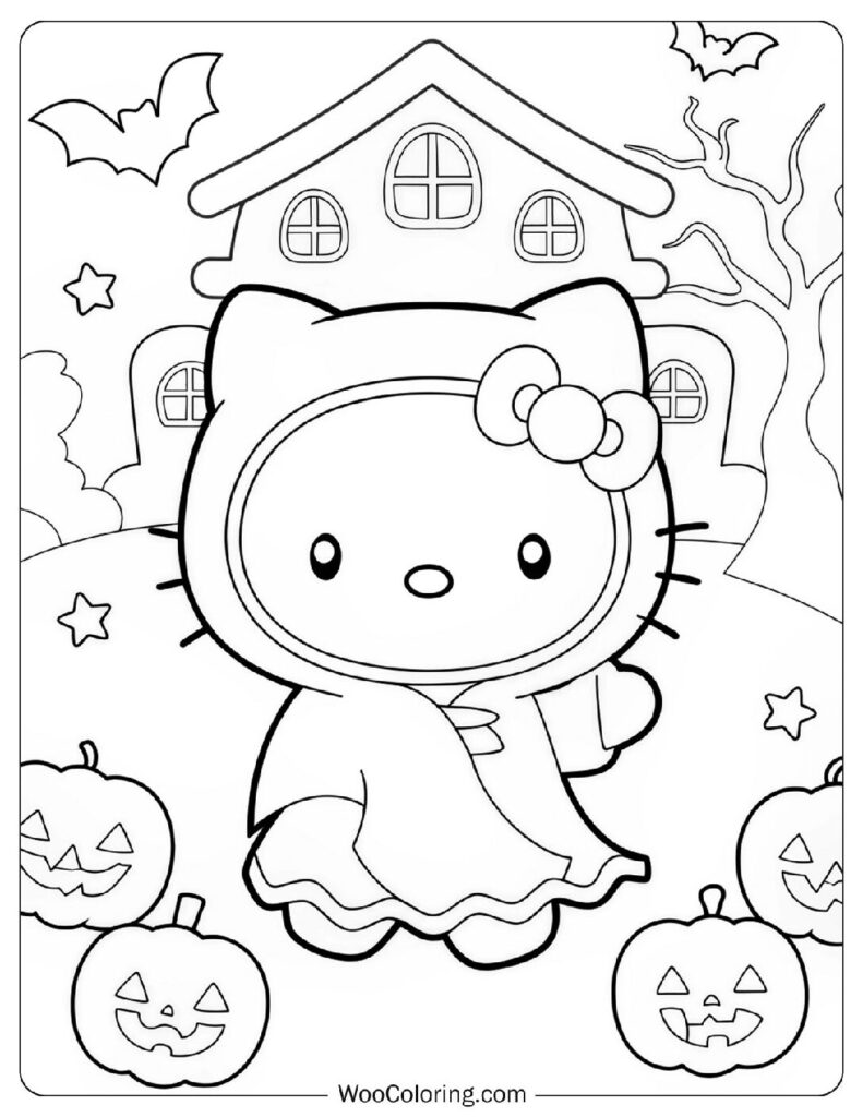 Spooky Hello Kitty Halloween Coloring Sheet For Kids