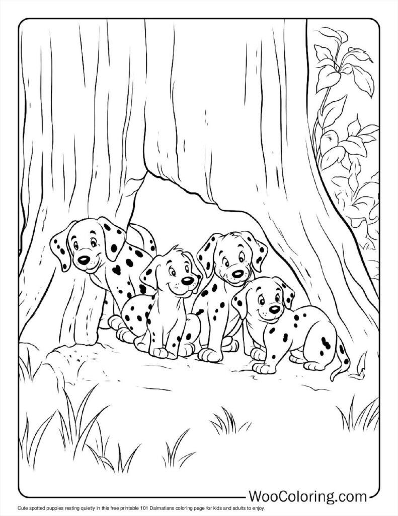 Spotted Puppies’ Quiet Moment Coloring Sheet