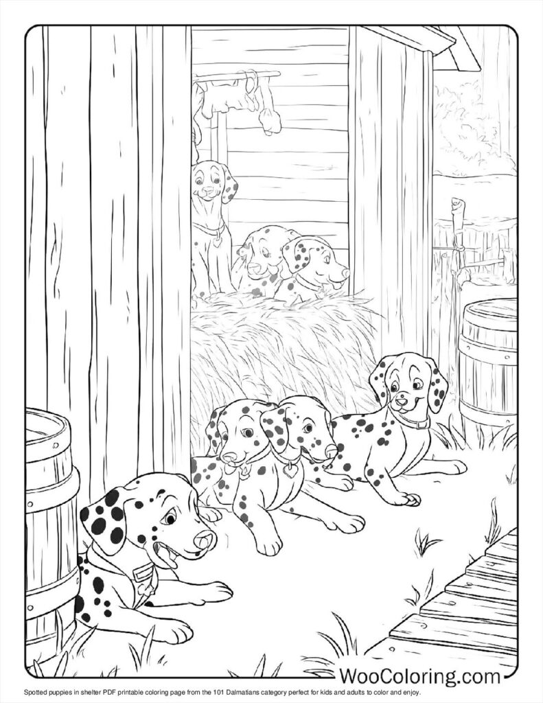 Spotted Puppies in Shelter Coloring In For Kids