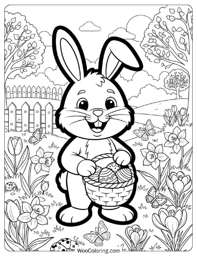 Spring Garden Landscape with Easter Decorations