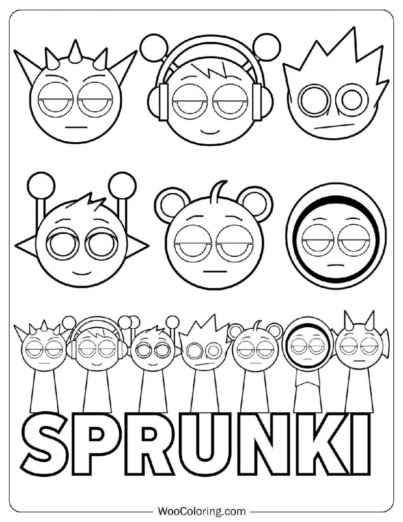 Sprunki Logo, Characters, and Faces Coloring Picture for Kids