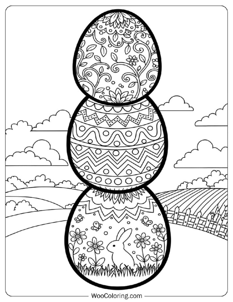 Stack of Three Highly Detailed Easter Eggs Coloring Sheet