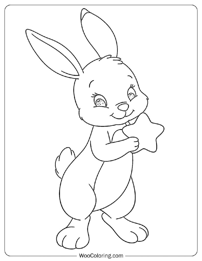 Star-Holding Rabbit Coloring In For Kids