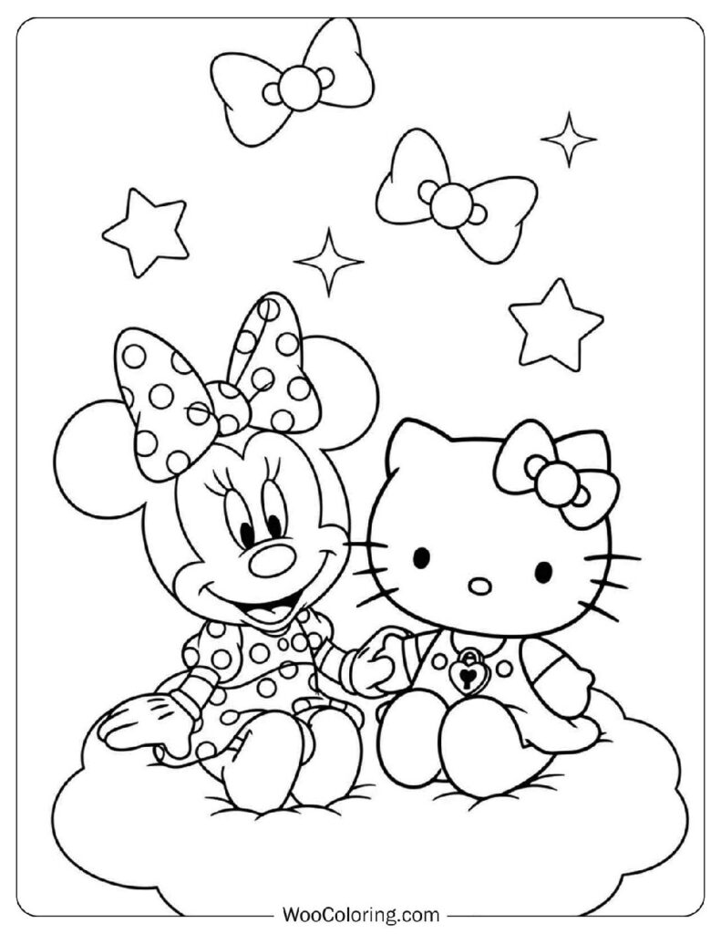 Starry Bow Moment With Cute Minnie Mouse With Hello Kitty