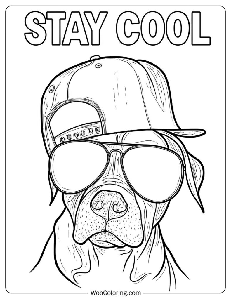 Stay Cool Coloring Page For Preschoolers With Dog Wearing Sunglasses And Cap