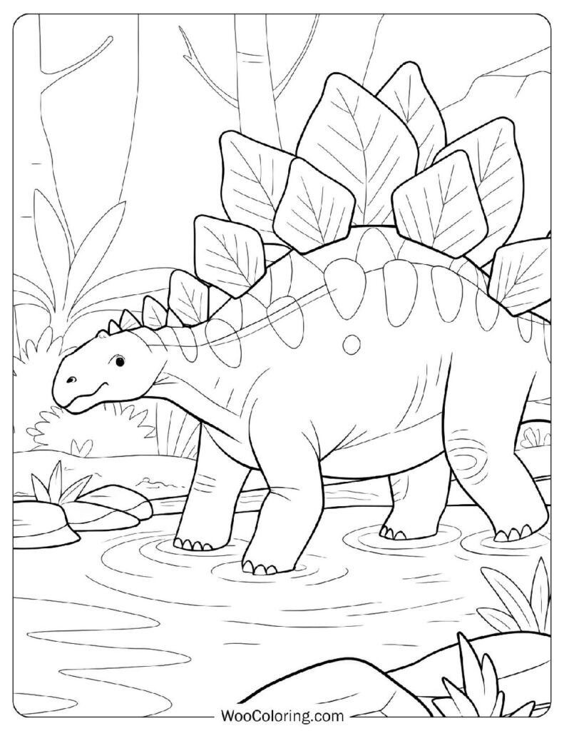 Stegosaurus Crossing a River