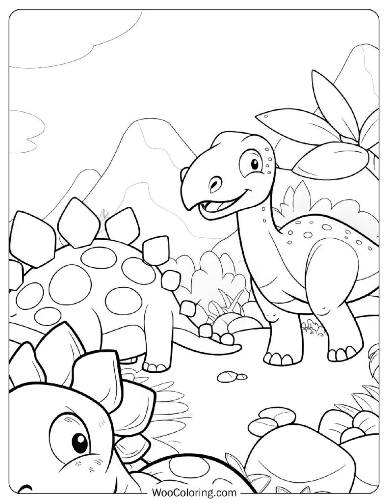 Stegosaurus and Friends in Action Coloring Sheet