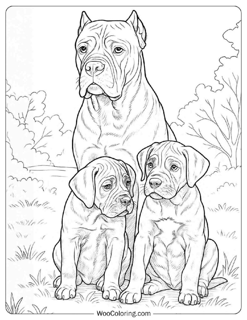 Strong Cane Corso Mother Enjoying a Peaceful Moment with Her Puppies