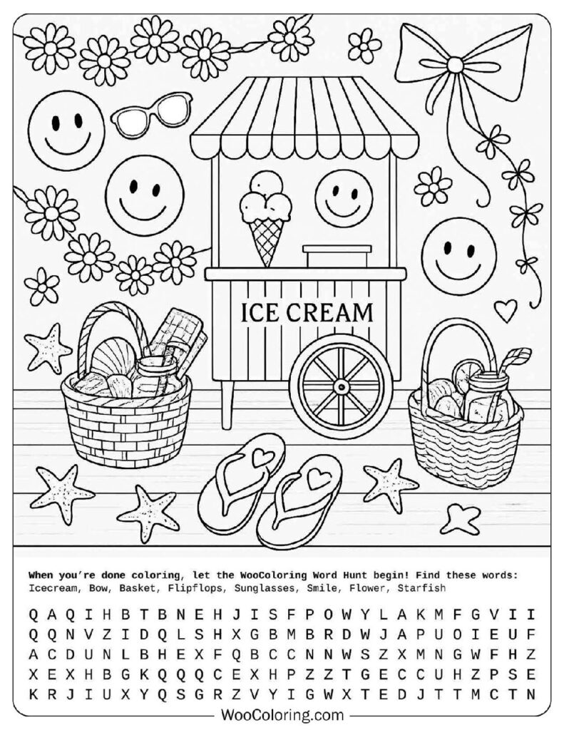 Summer Preppy Ice Cream Cart with Smiles and Shells