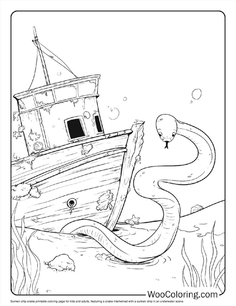 Sunken ship snake Coloring Sheet