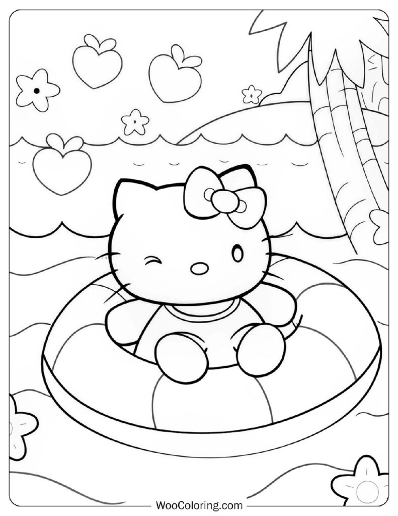 Sunny Hello Kitty Playing On The Beach With Dear Daniel To Color