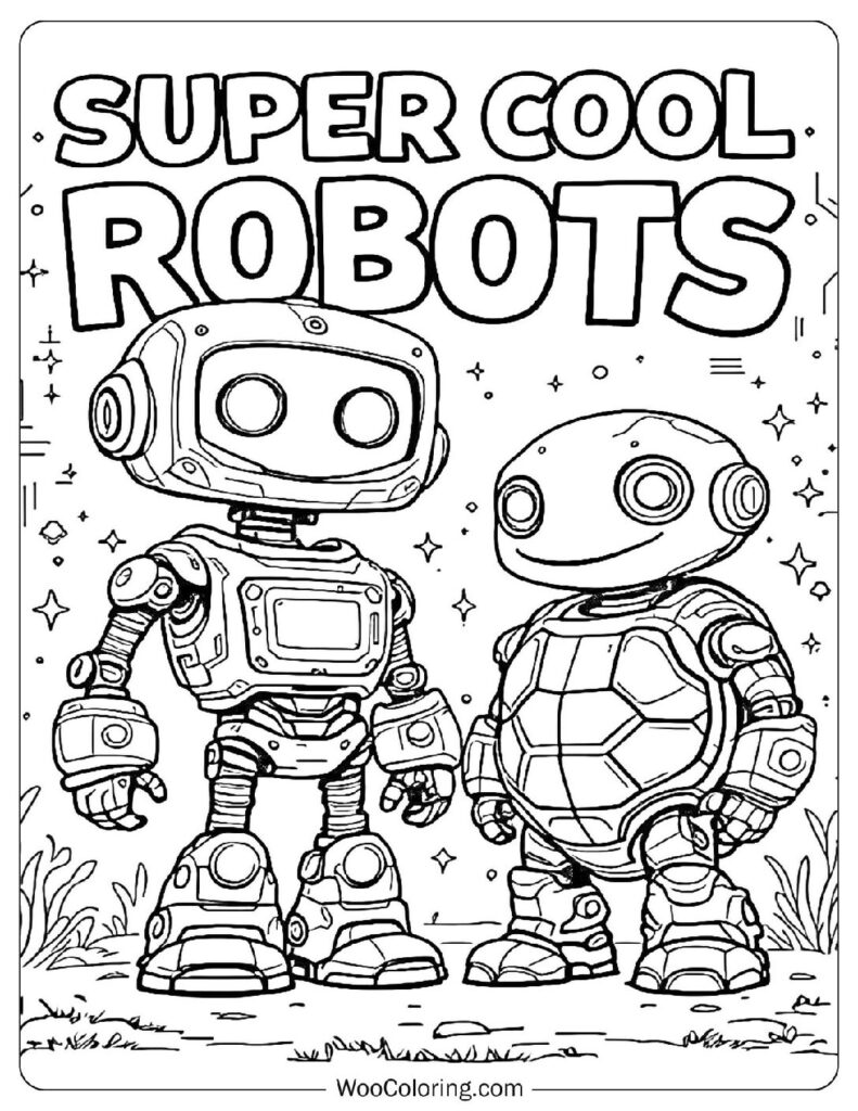 Super Cool Robots Coloring Picture With Friendly Futuristic Design