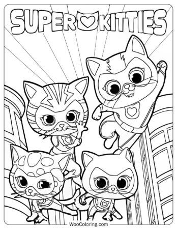 SuperKitties with Buddy, Ginny, Bitsy, and Sparks Coloring Page